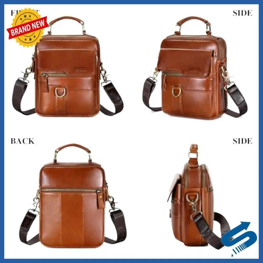 Genuine Leather Messenger Bag for Men, Crossbody Shoulder Bag with Multiple